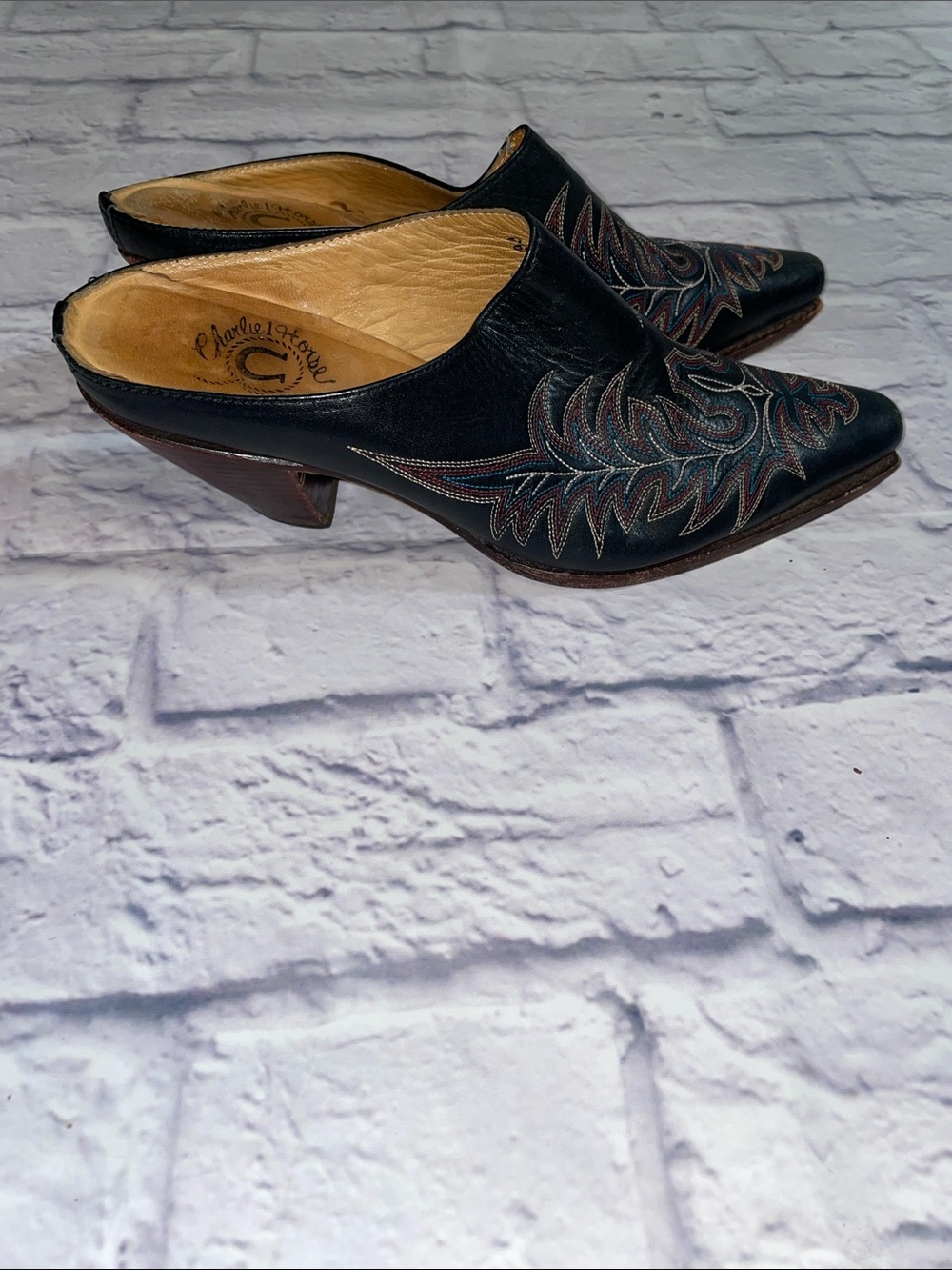 Charlie 1 Horse Lucchese Black Leather Western Mules Women 7